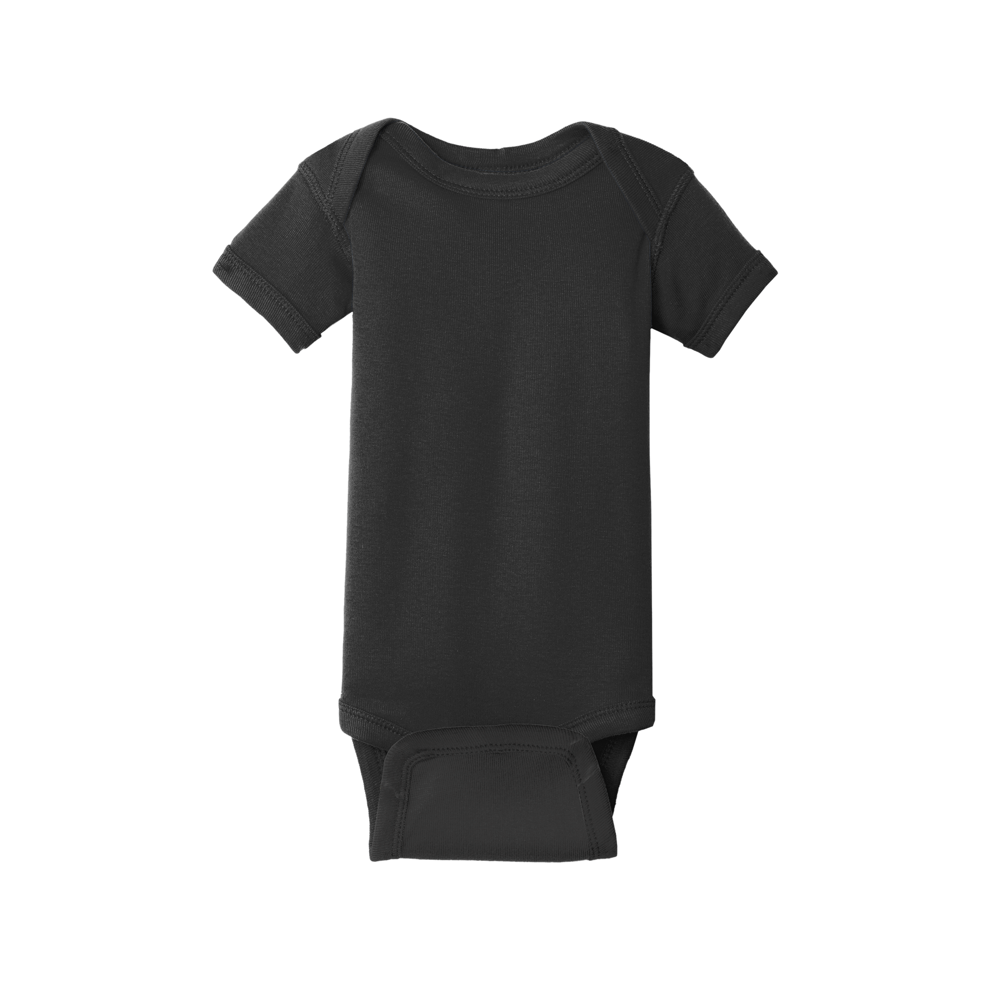 Custom Rabbit Skins infant short-sleeve bodysuit in Black, front view