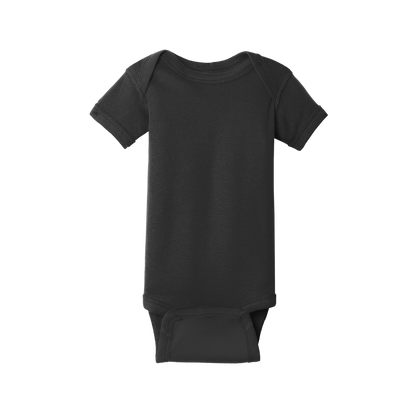 Custom Rabbit Skins infant short-sleeve bodysuit in Black, front view