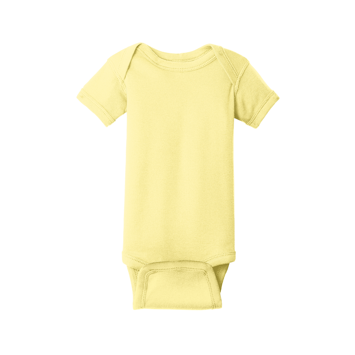 Custom Rabbit Skins infant short-sleeve bodysuit in Banana, front view
