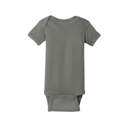 Custom Rabbit Skins infant short-sleeve bodysuit in Charcoal, front view