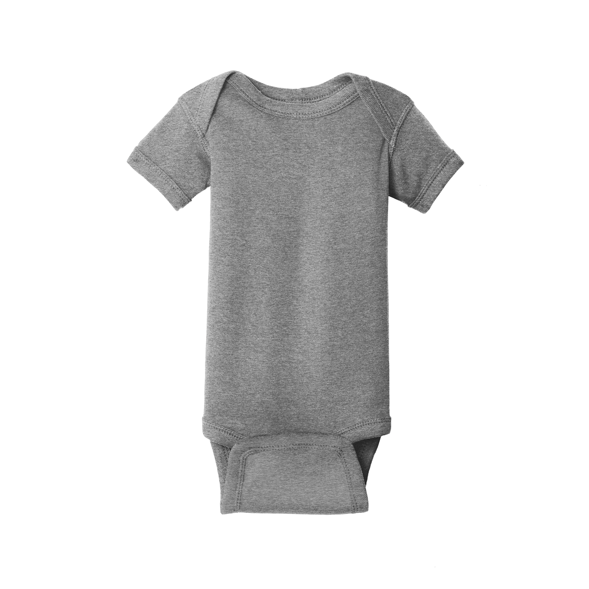 Custom Rabbit Skins infant short-sleeve bodysuit in Heather Granite, front view