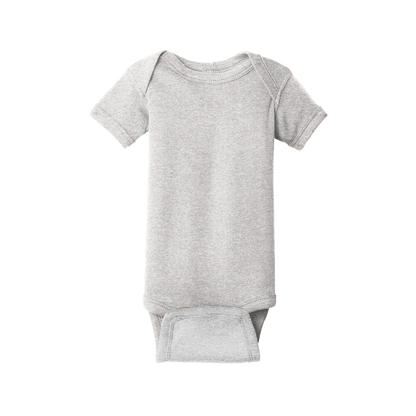 Custom Rabbit Skins infant short-sleeve bodysuit in Heather, front view