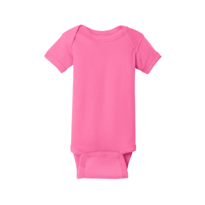 Custom Rabbit Skins infant short-sleeve bodysuit in Hot Pink, front view