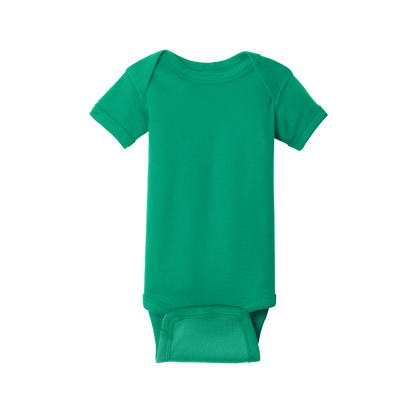 Custom Rabbit Skins infant short-sleeve bodysuit in Kelly Green, front view