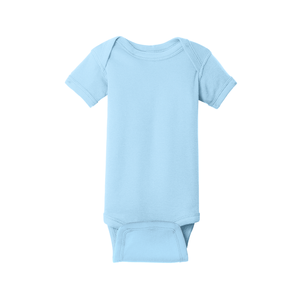 Custom Rabbit Skins infant short-sleeve bodysuit in Light Blue, front view