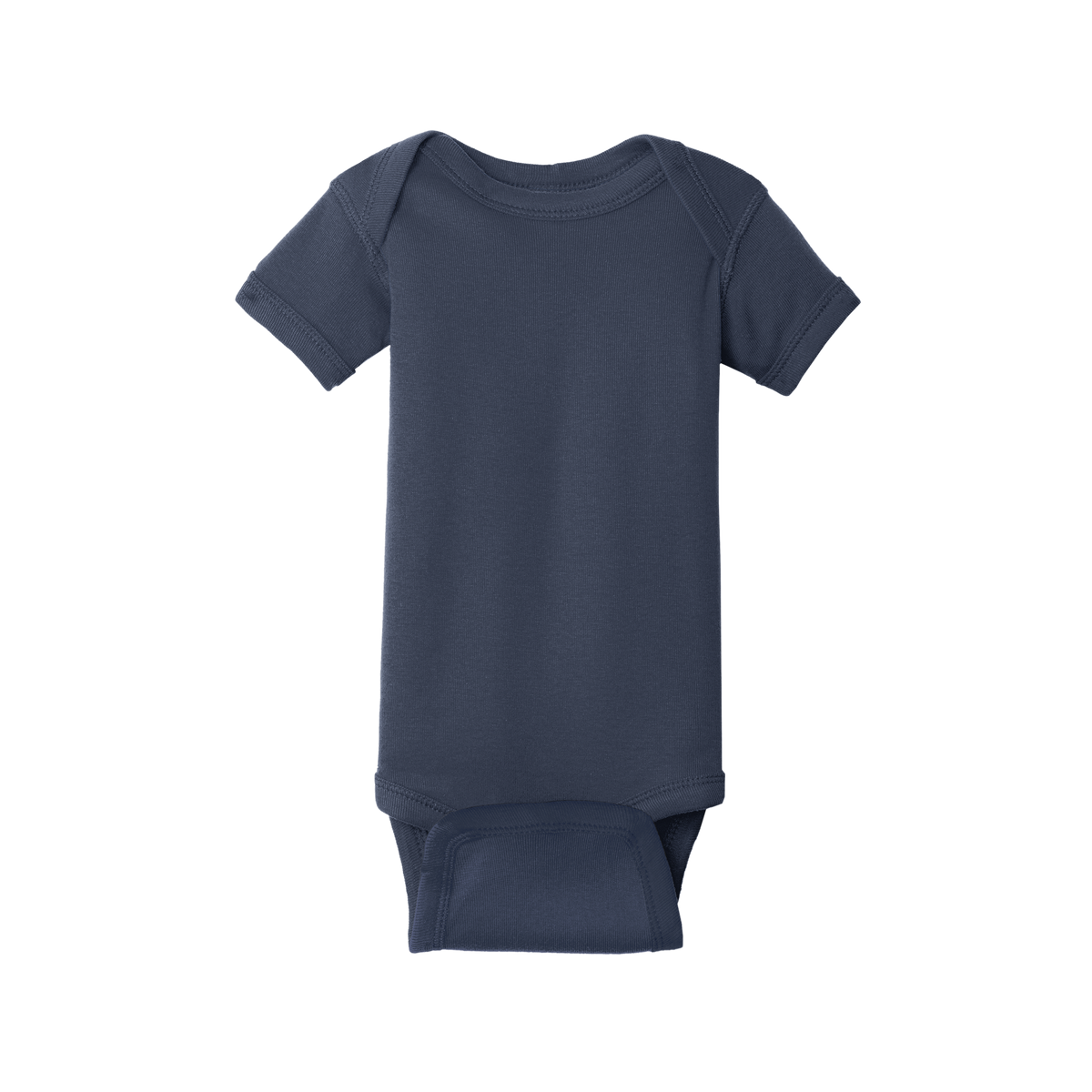 Custom Rabbit Skins infant short-sleeve bodysuit in Navy, front view