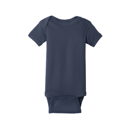 Custom Rabbit Skins infant short-sleeve bodysuit in Navy, front view