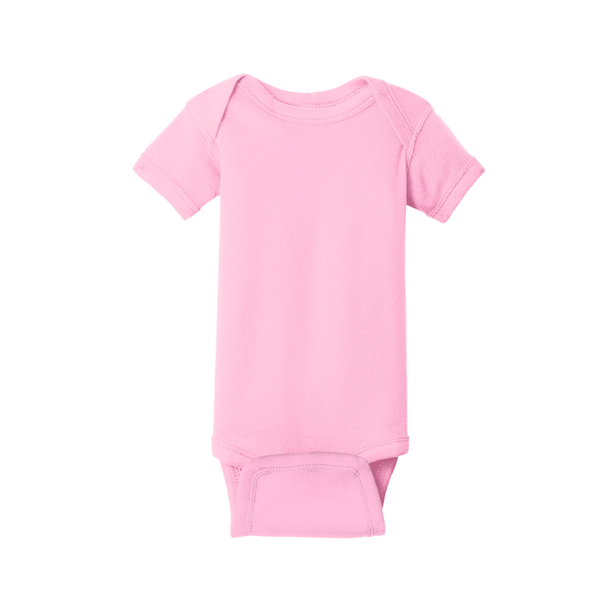 Custom Rabbit Skins infant short-sleeve bodysuit in Pink, front view