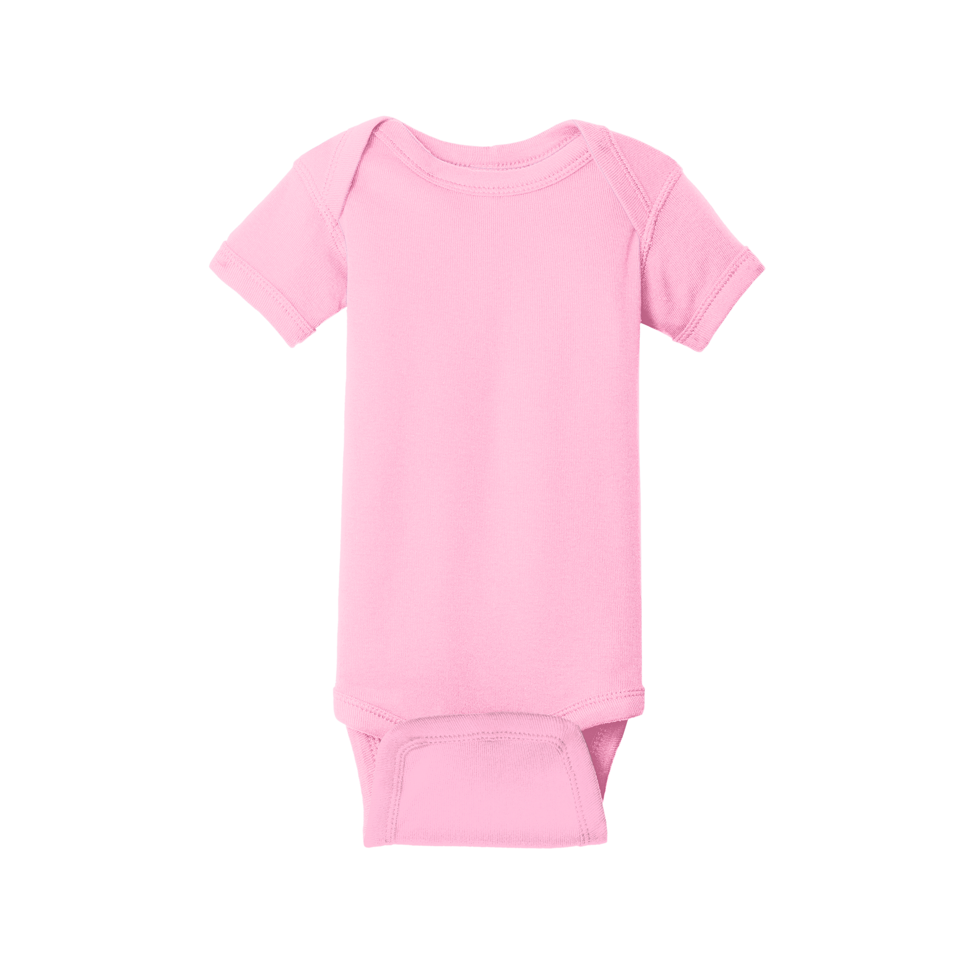 Custom Rabbit Skins infant short-sleeve bodysuit in Pink, front view