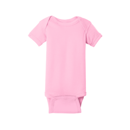 Custom Rabbit Skins infant short-sleeve bodysuit in Pink, front view