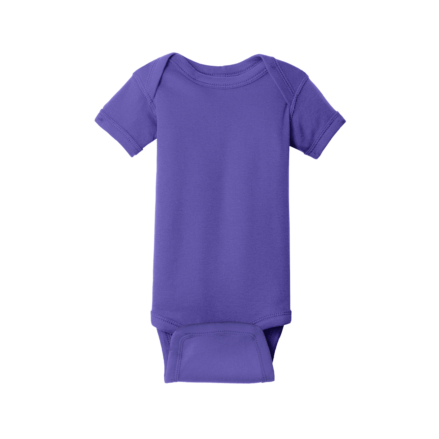 Custom Rabbit Skins infant short-sleeve bodysuit in Purple, front view