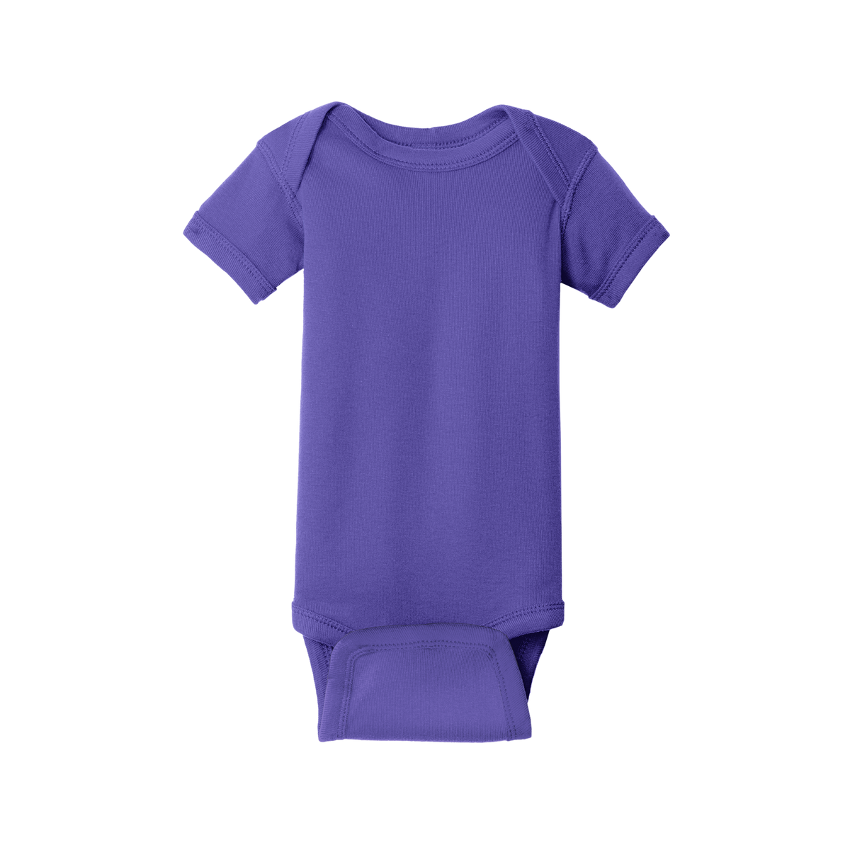 Custom Rabbit Skins infant short-sleeve bodysuit in Purple, front view