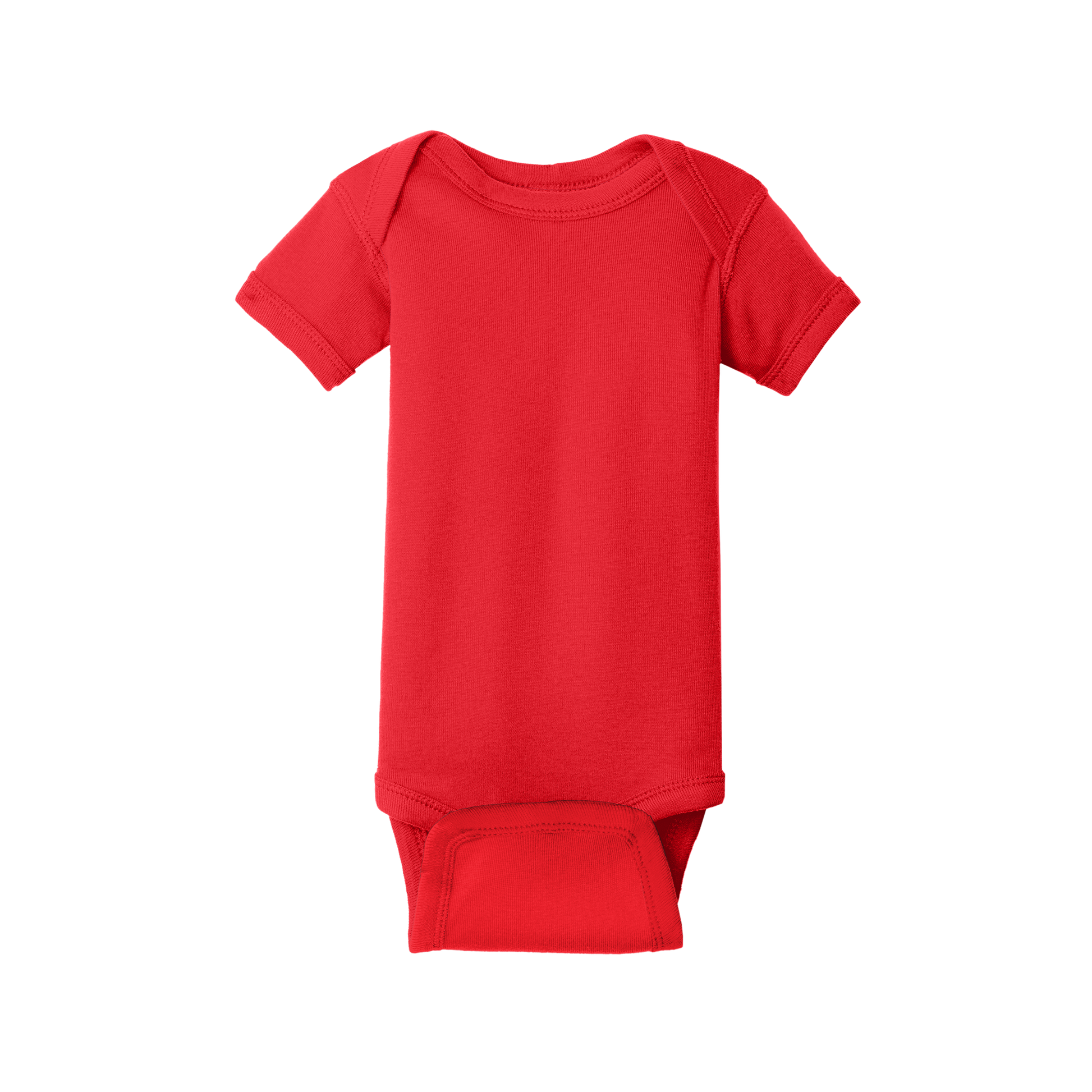 Custom Rabbit Skins infant short-sleeve bodysuit in Red, front view