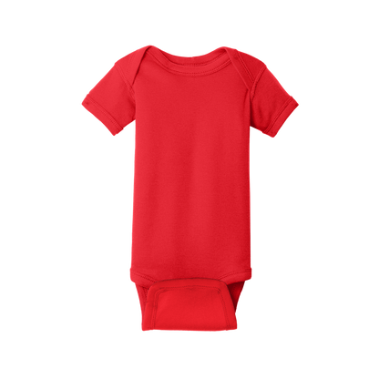 Custom Rabbit Skins infant short-sleeve bodysuit in Red, front view