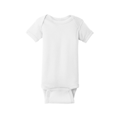 Custom Rabbit Skins infant short-sleeve bodysuit in White, front view