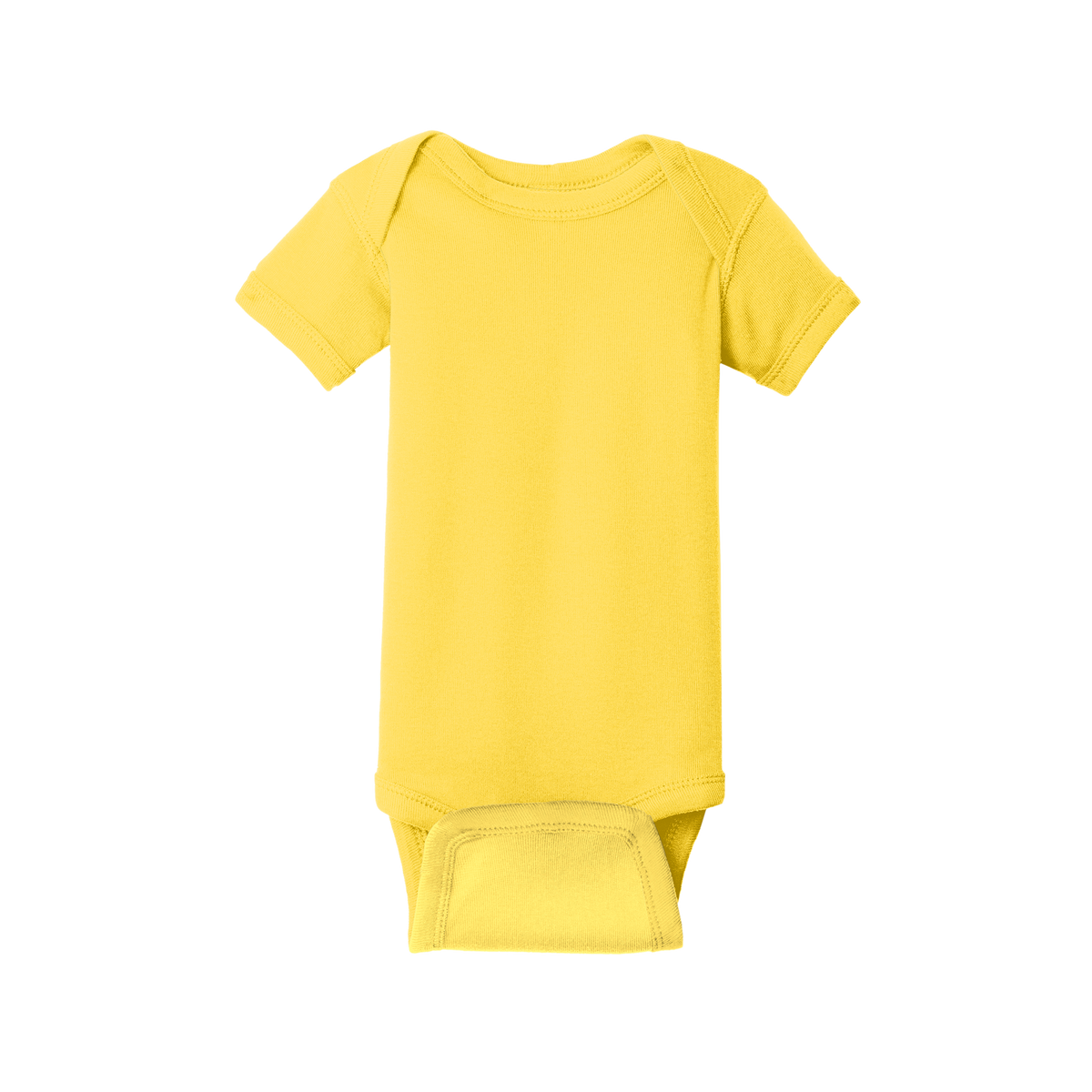 Custom Rabbit Skins infant short-sleeve bodysuit in Yellow, front view