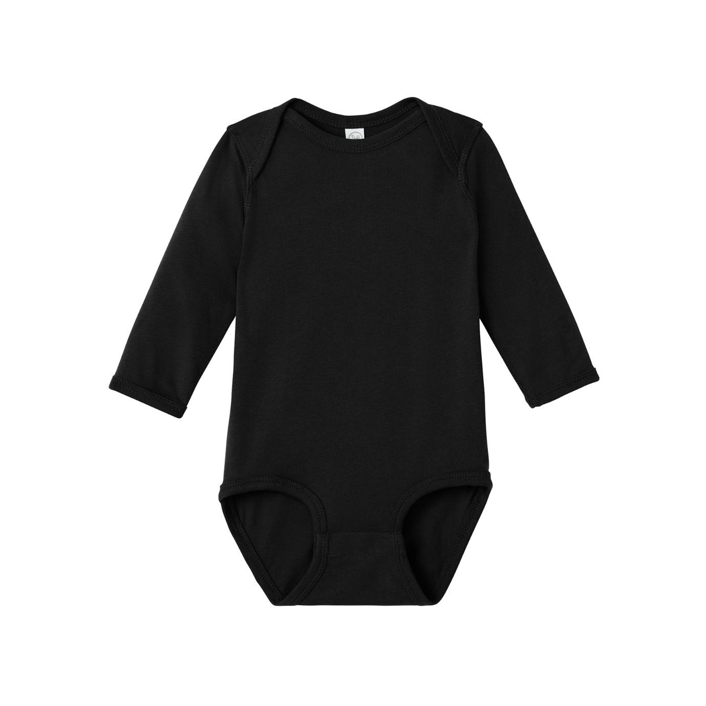 Custom Rabbit Skins infant long-sleeve bodysuit in Black, front view