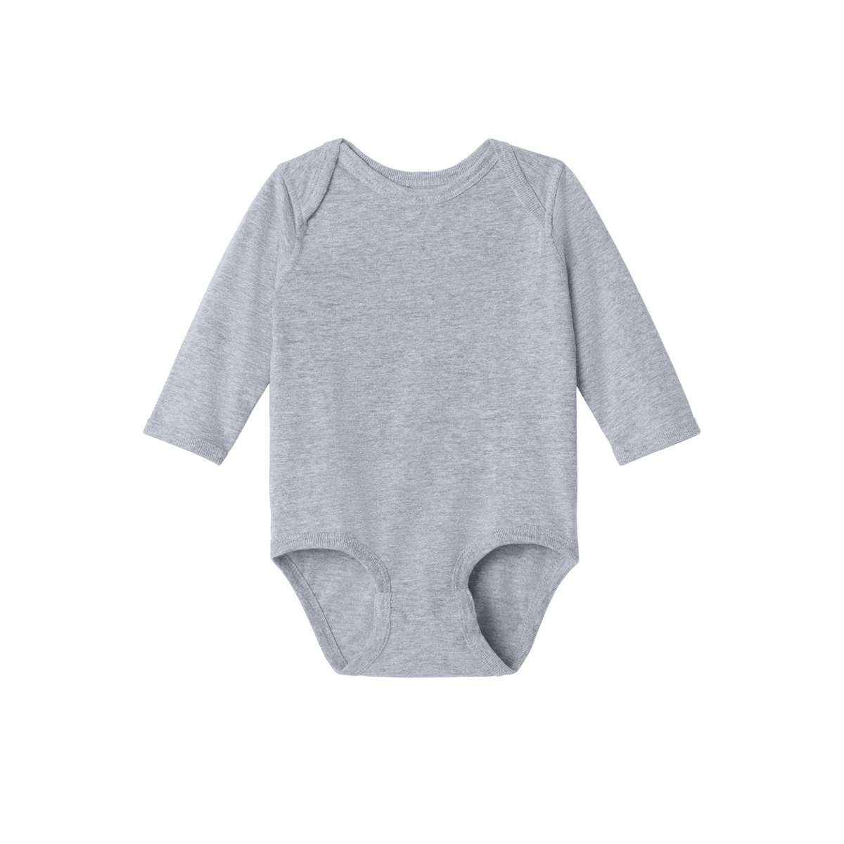 Custom Rabbit Skins infant long-sleeve bodysuit in Heather Granite, front view