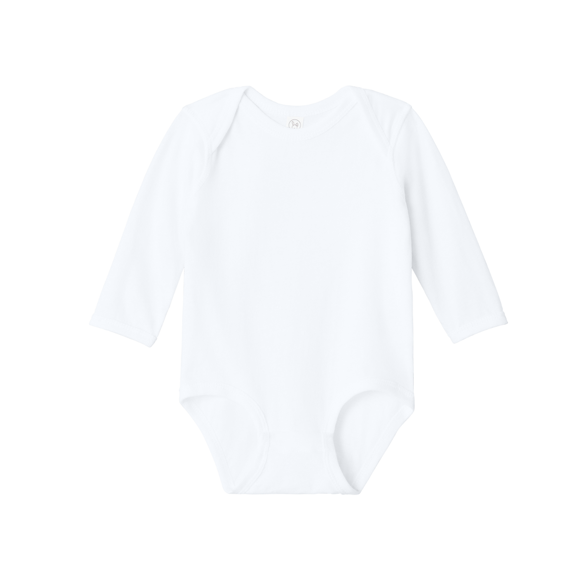 Custom Rabbit Skins infant long-sleeve bodysuit in White, front view