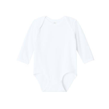 Custom Rabbit Skins infant long-sleeve bodysuit in White, front view