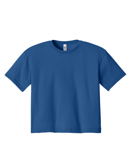 Custom women's Next Level crop T-shirt in Royal Blue, front view