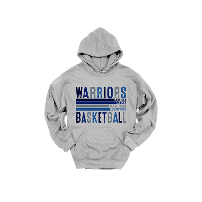 Warriors Basketball design shown on Sport Gray adult Gildan hoodie.