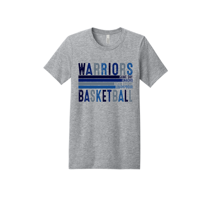 Warriors Basketball design shown on Heather Athletic Gray adult Bella+Canvas 3001 T-shirt.