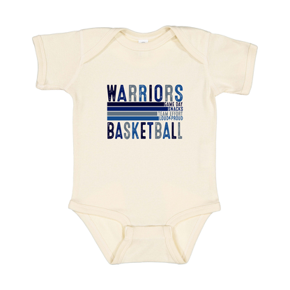 Warriors Basketball design shown on Natural infant bodysuit.