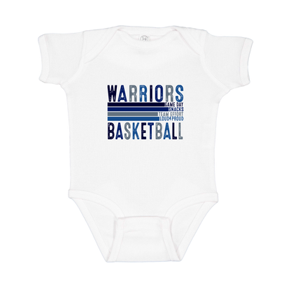 Warriors Basketball design shown on White infant bodysuit.