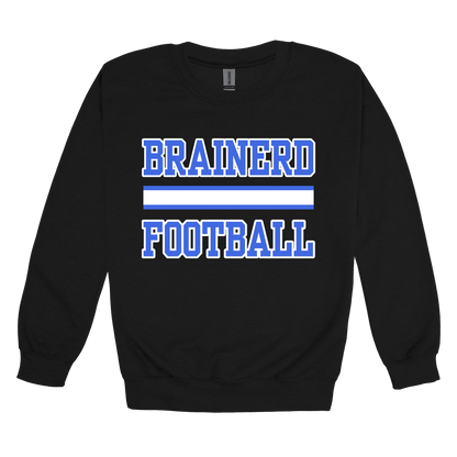 Brainerd Football design shown on Black adult Gildan crewneck sweatshirt.
