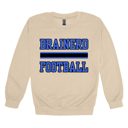 Brainerd Football design shown on Sand adult Gildan crewneck sweatshirt.