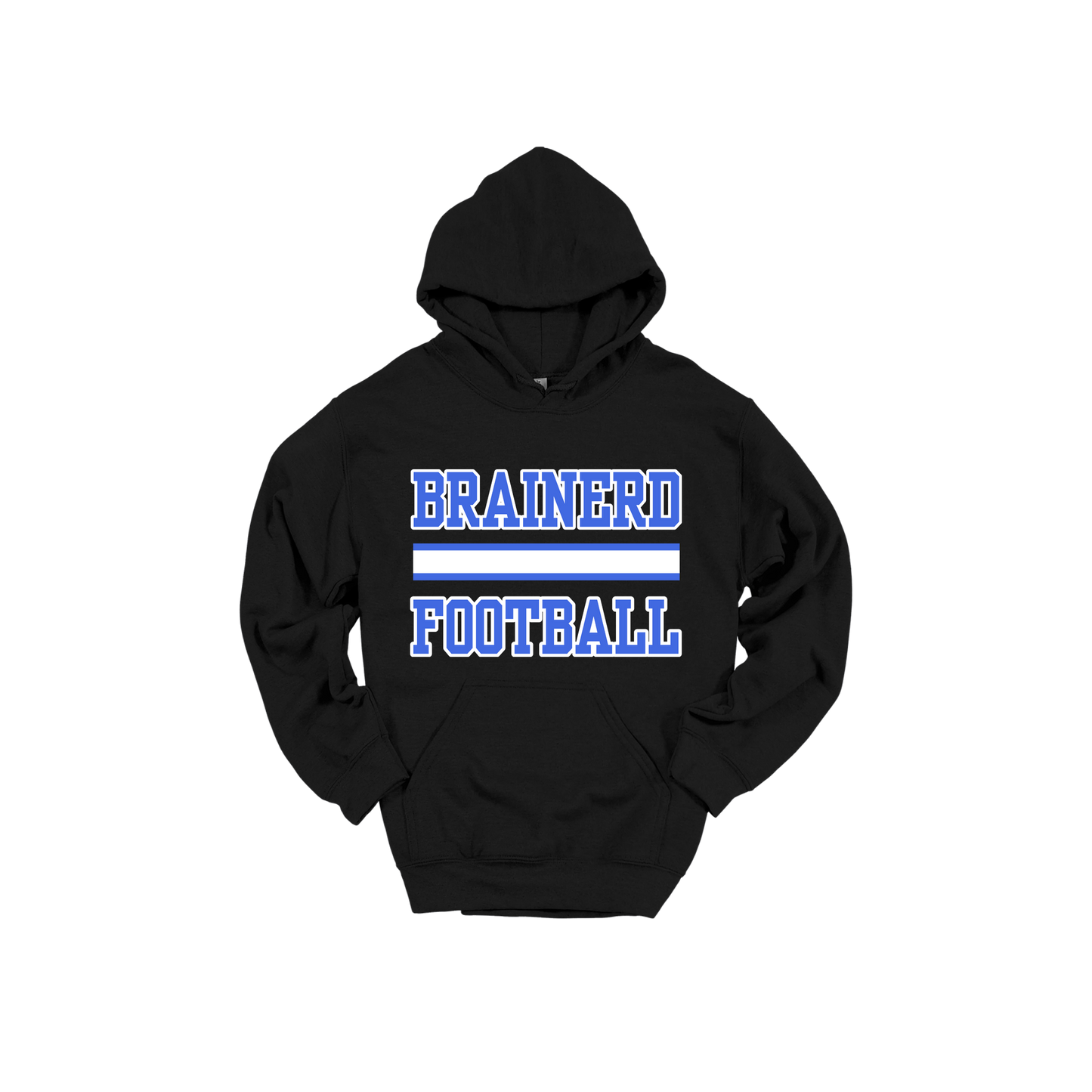 Brainerd Football design shown on Black adult Gildan hoodie.
