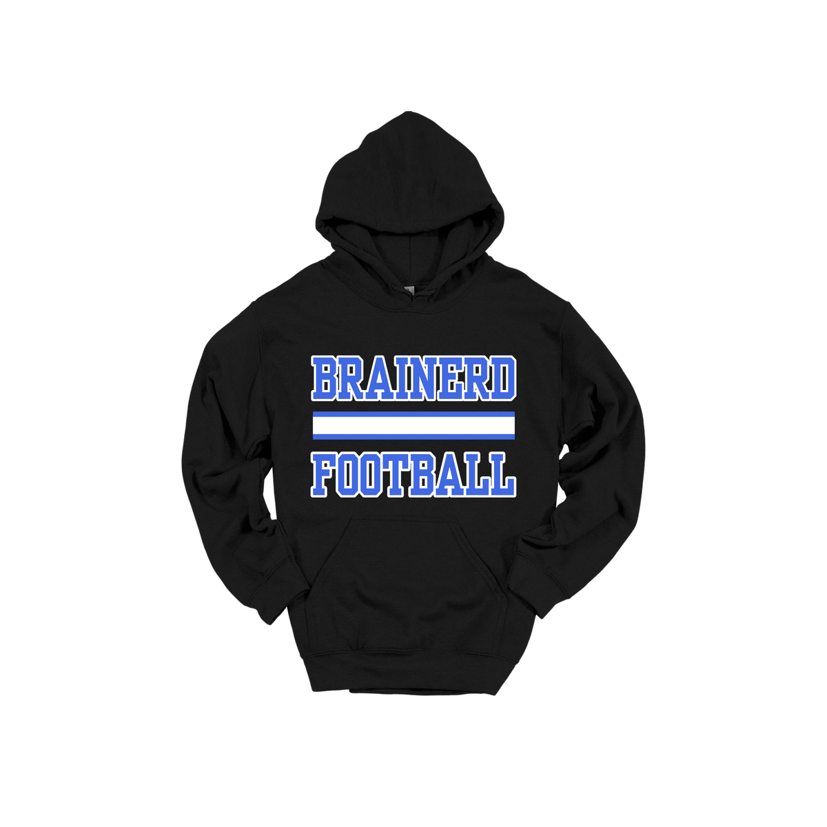 Brainerd Football design shown on Black adult Gildan hoodie.