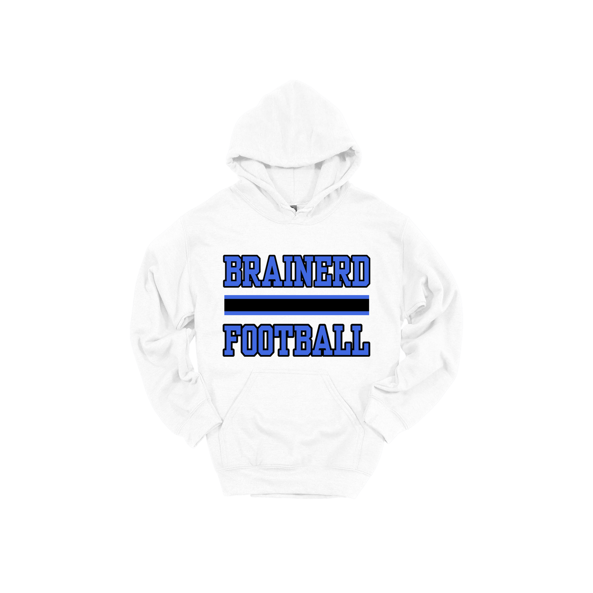 Brainerd Football design shown on White adult Gildan hoodie.