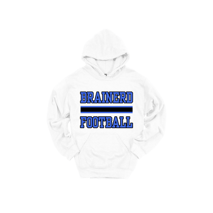 Brainerd Football design shown on White adult Gildan hoodie.