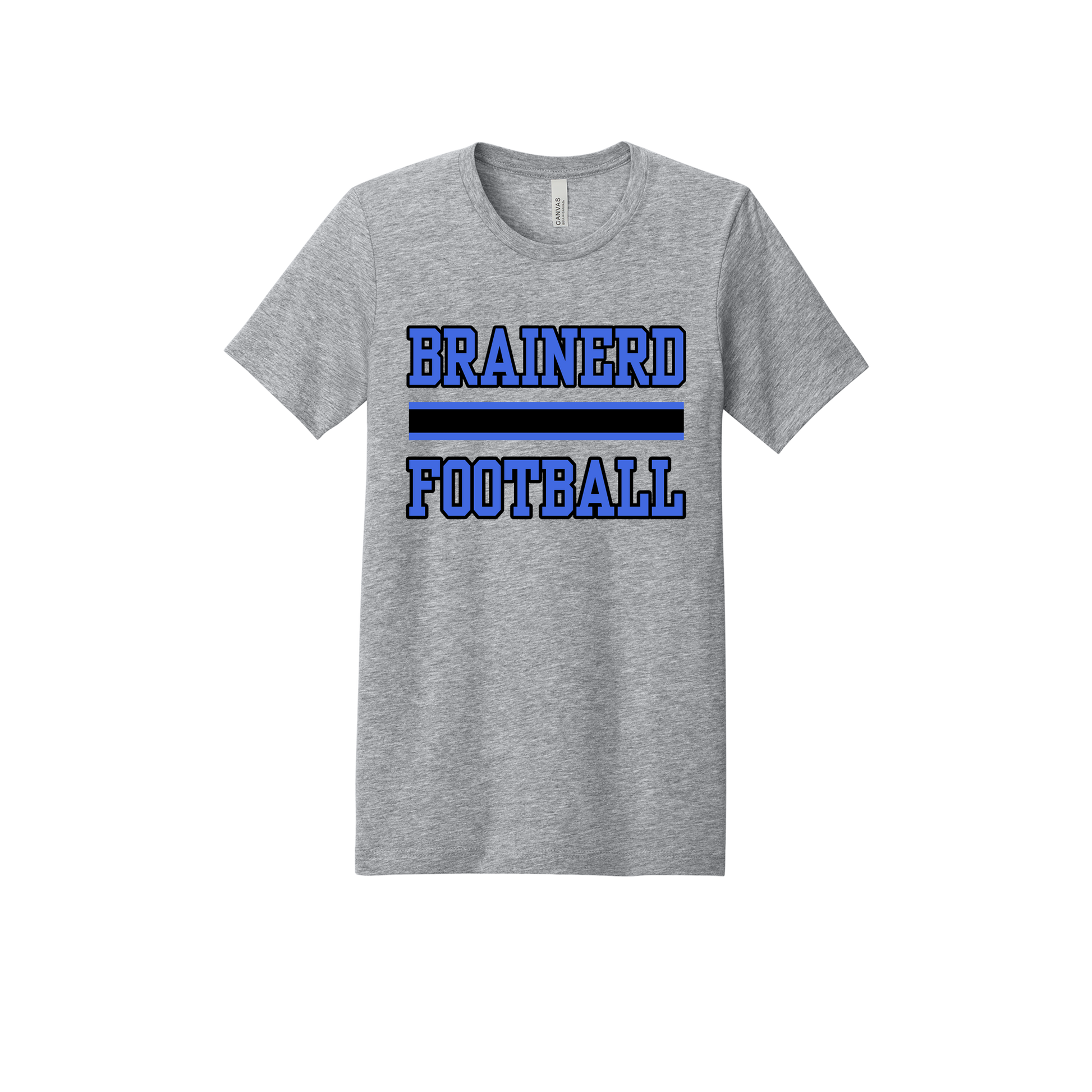 Brainerd Football design shown on Heather Athletic Gray adult Bella+Canvas 3001 T-shirt.