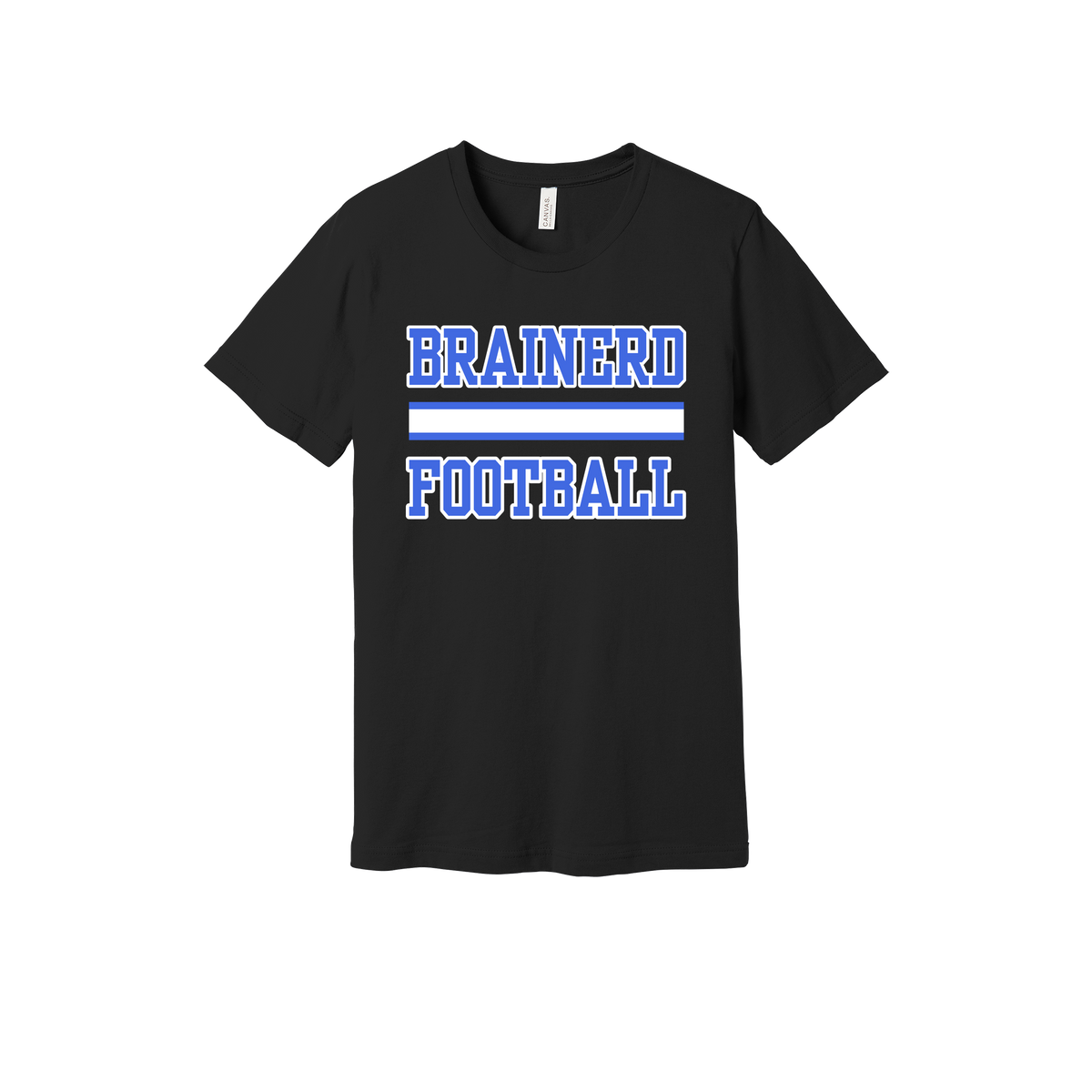 Brainerd Football design shown on Black adult Bella+Canvas 3001 T-shirt.