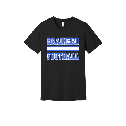 Brainerd Football design shown on Black adult Bella+Canvas 3001 T-shirt.