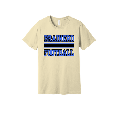 Brainerd Football design shown on Natural adult Bella+Canvas 3001 T-shirt.