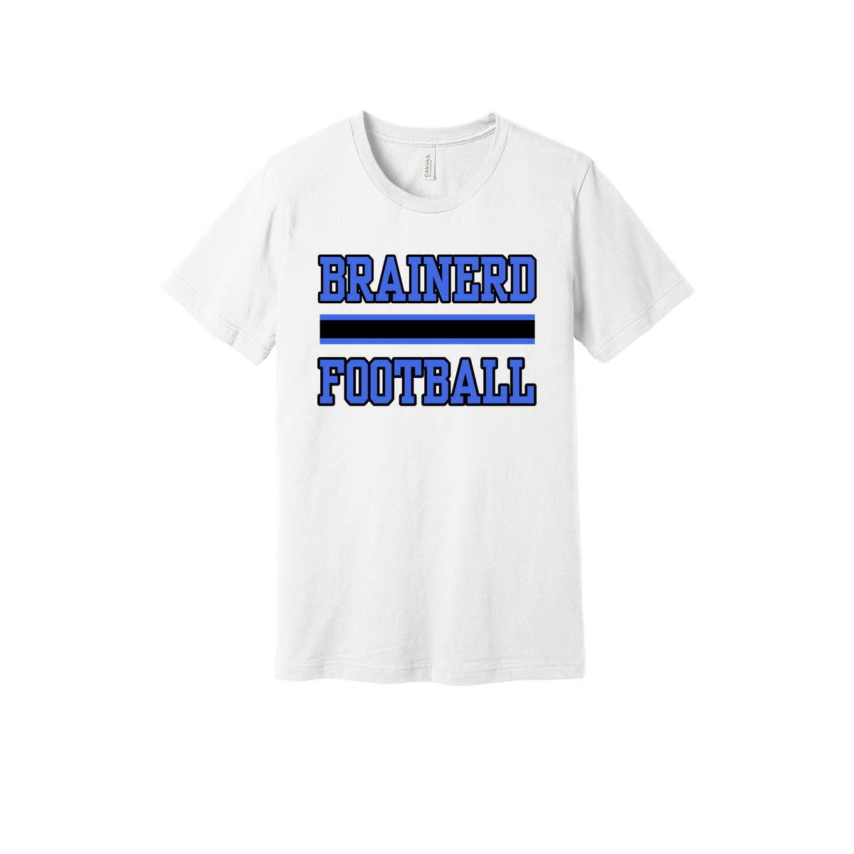 Brainerd Football design shown on White adult Bella+Canvas 3001 T-shirt.