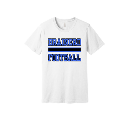 Brainerd Football design shown on White adult Bella+Canvas 3001 T-shirt.
