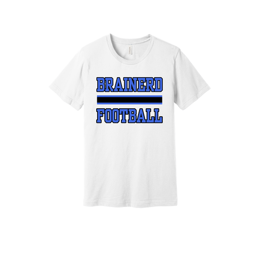 Brainerd Football design shown on White adult Bella+Canvas 3001 T-shirt.