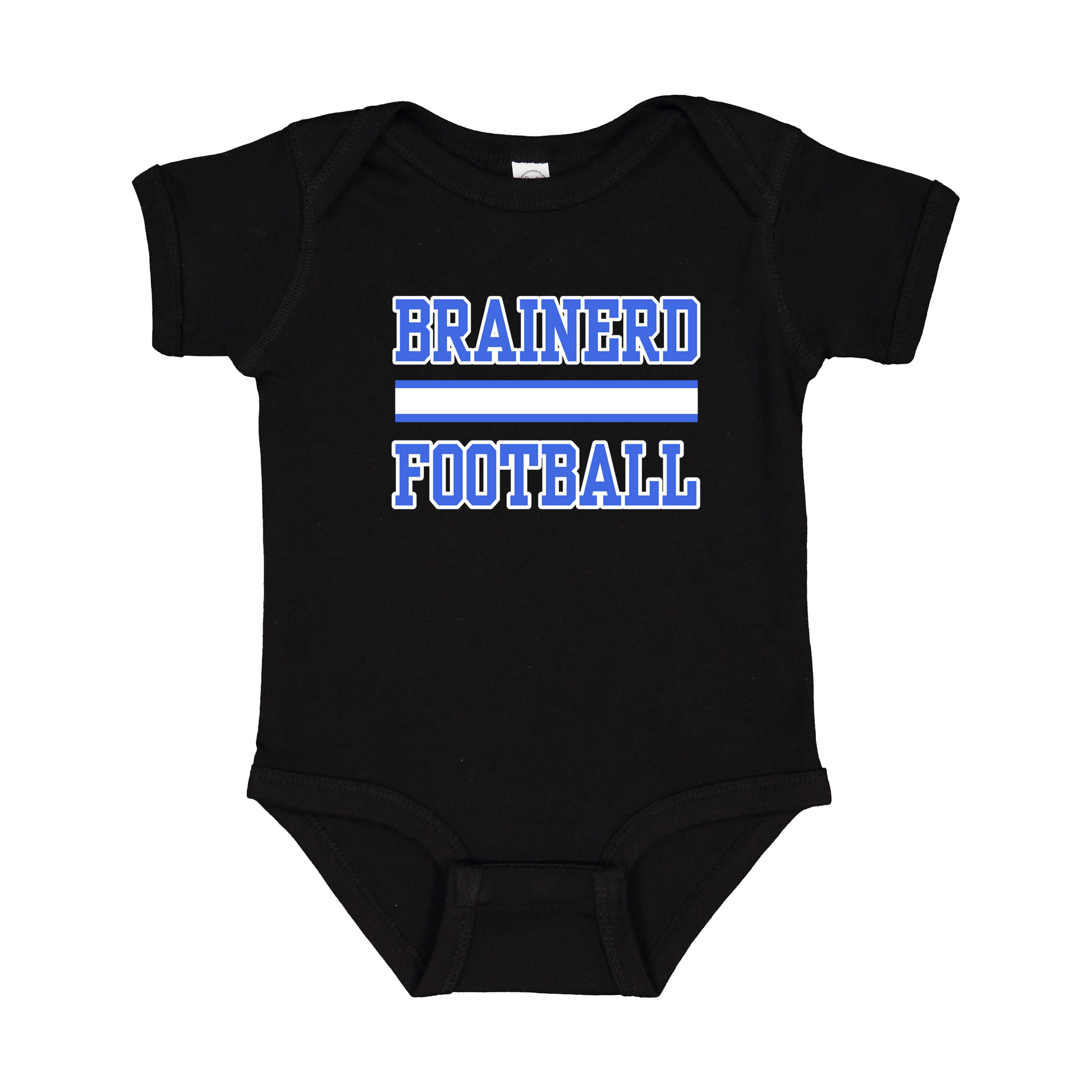 Brainerd Football design shown on Black infant bodysuit.