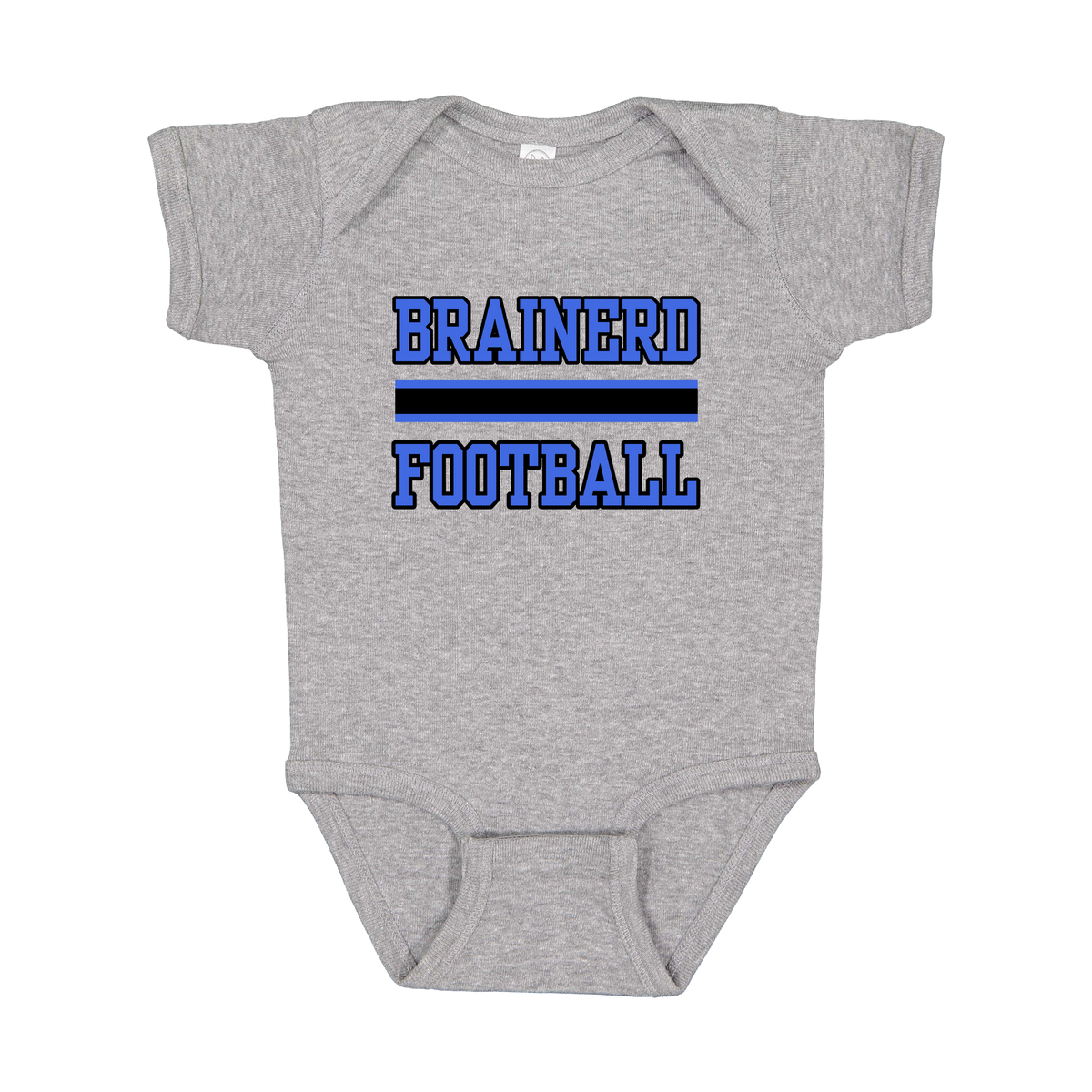 Brainerd Football design shown on Heather infant bodysuit.