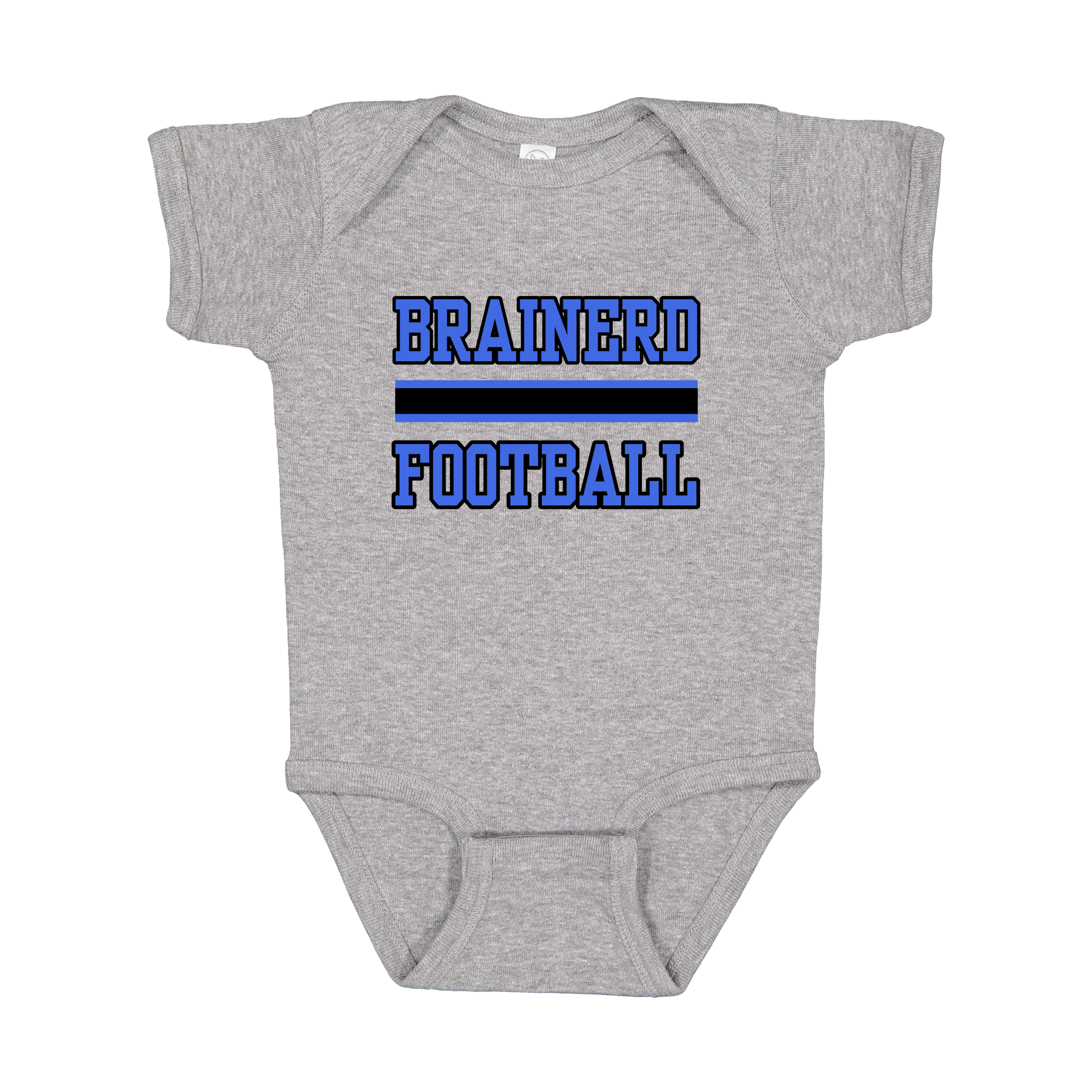 Brainerd Football design shown on Heather infant bodysuit.