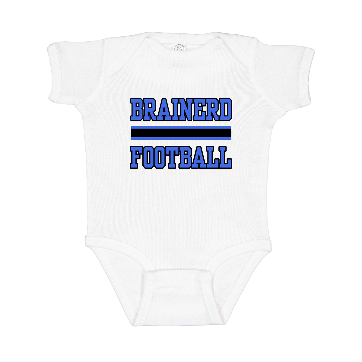 Brainerd Football design shown on White infant bodysuit.