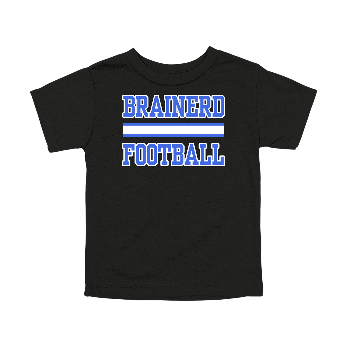 Brainerd Football design shown on Black toddler Bella+Canvas T-shirt.