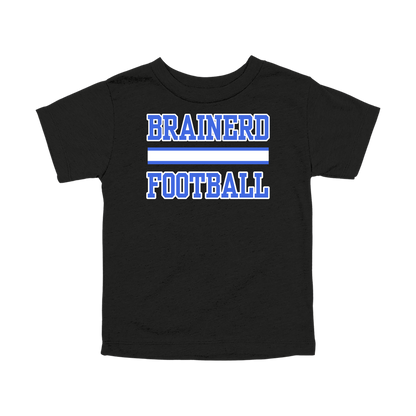 Brainerd Football design shown on Black toddler Bella+Canvas T-shirt.