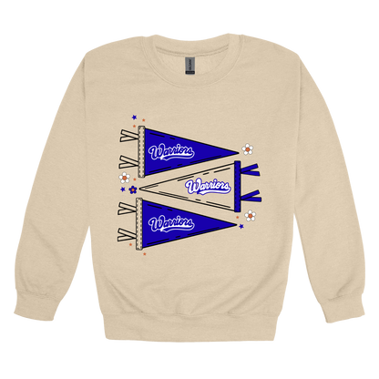 Warrior Flags design shown on Sand adult Gildan crewneck sweatshirt.
