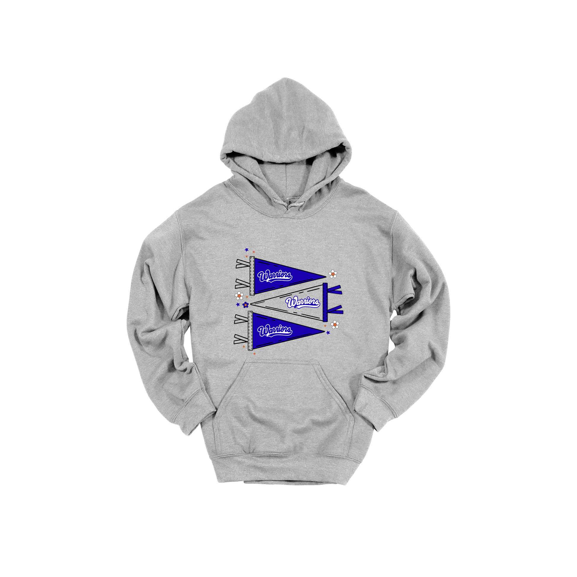 Warrior Flags design shown on Sport Gray adult Gildan hoodie.